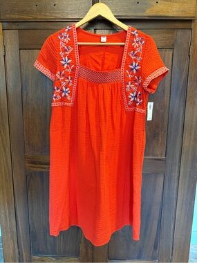 Old Navy Red Orange Short-Sleeve Embroidered Mini Dress